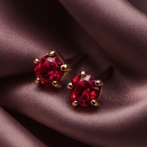 Swarovski Crystal Element - Gold Overlay Red Ruby Stone "Tiny" Stud Earrings